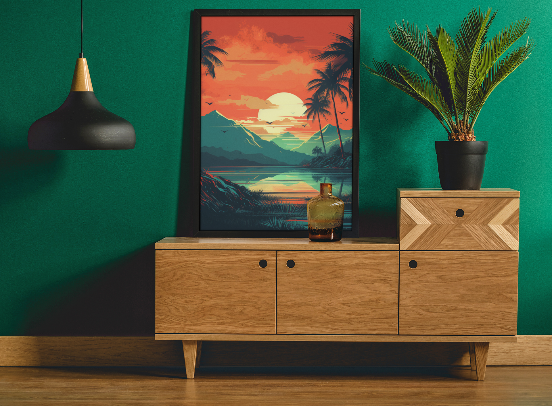 mockup featuring a framed art print placed against a green wall 38894 r el2.png